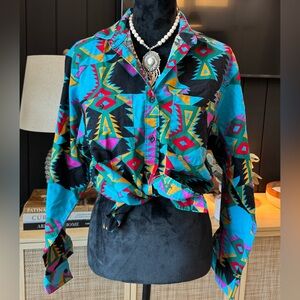 Vintage Frontier Series western Aztec tribal button down